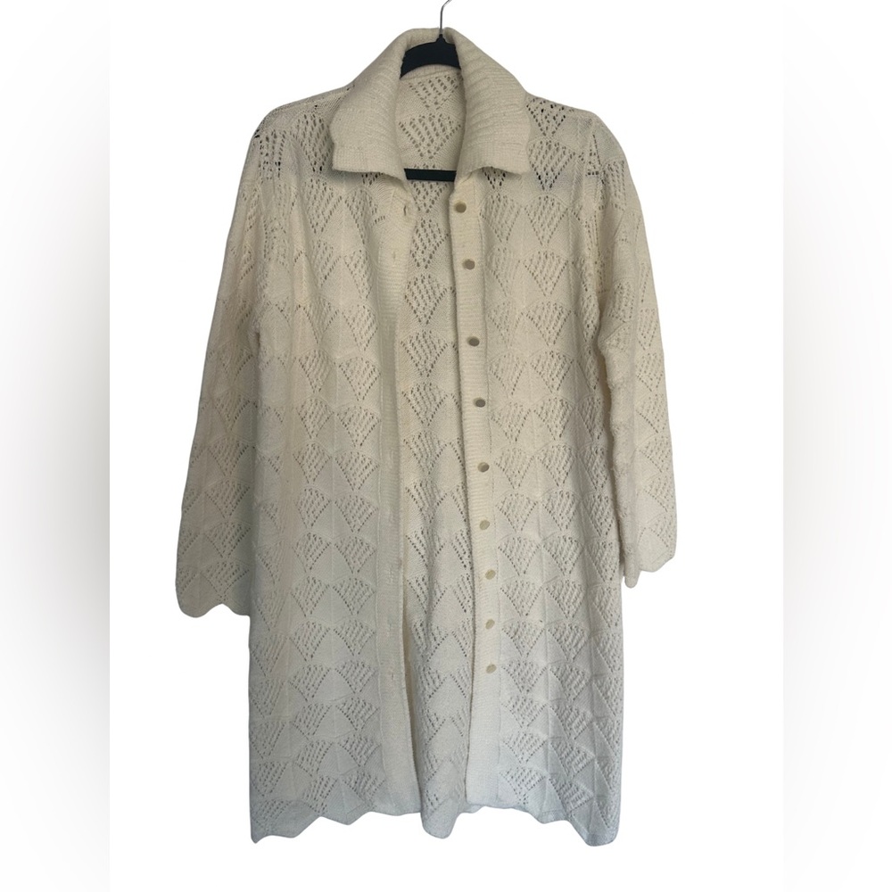 Vintage Ivory Knit Cardigan Coat | Union Made USA | Cottagecore Grannycore | M/L